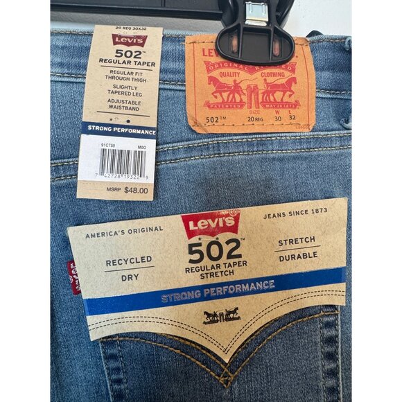 2/$30 Levis Kids NWT 502 Regular Taper Jeans 20 Reg 30x32 Stretch Denim Blue - Picture 3 of 14